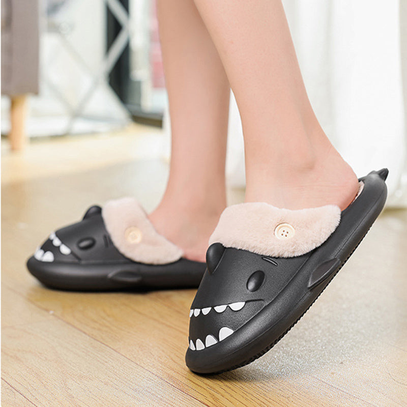 Winter Shark Shoes House Slippers With Button EVA Couple Slippers Women dealsniper-net