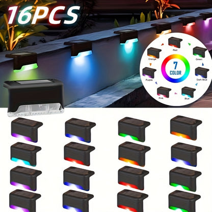32&16 PCS Solar Deck Lights Outdoor Solar Step Lights Outdoor Gym From House RGB Light 16Pack