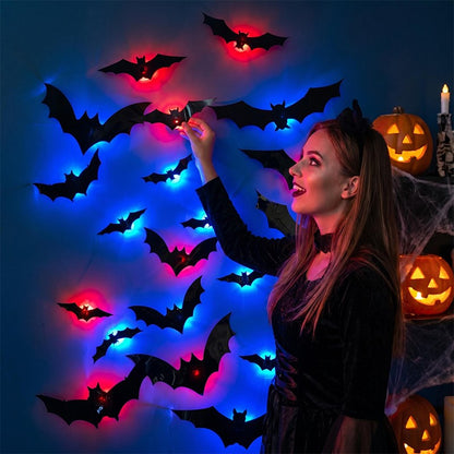 12-36pcs Bats Wall Decor Halloween Decorations With LED Lights Holidays DealSniper.net