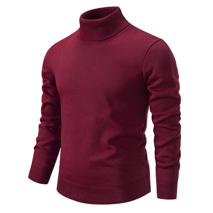Men's Turtleneck Pullover Sweater Fashion Solid Color Fleece Men Gym From House