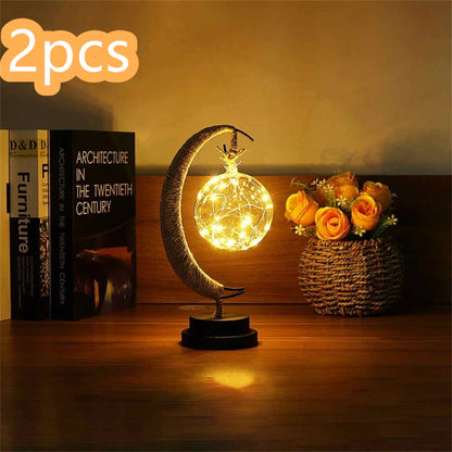 Led Moon Light Wrought Iron Ornament Light Star Shape Home Decor dealsniper-net Warm White Battery models A Round ball 2PCS