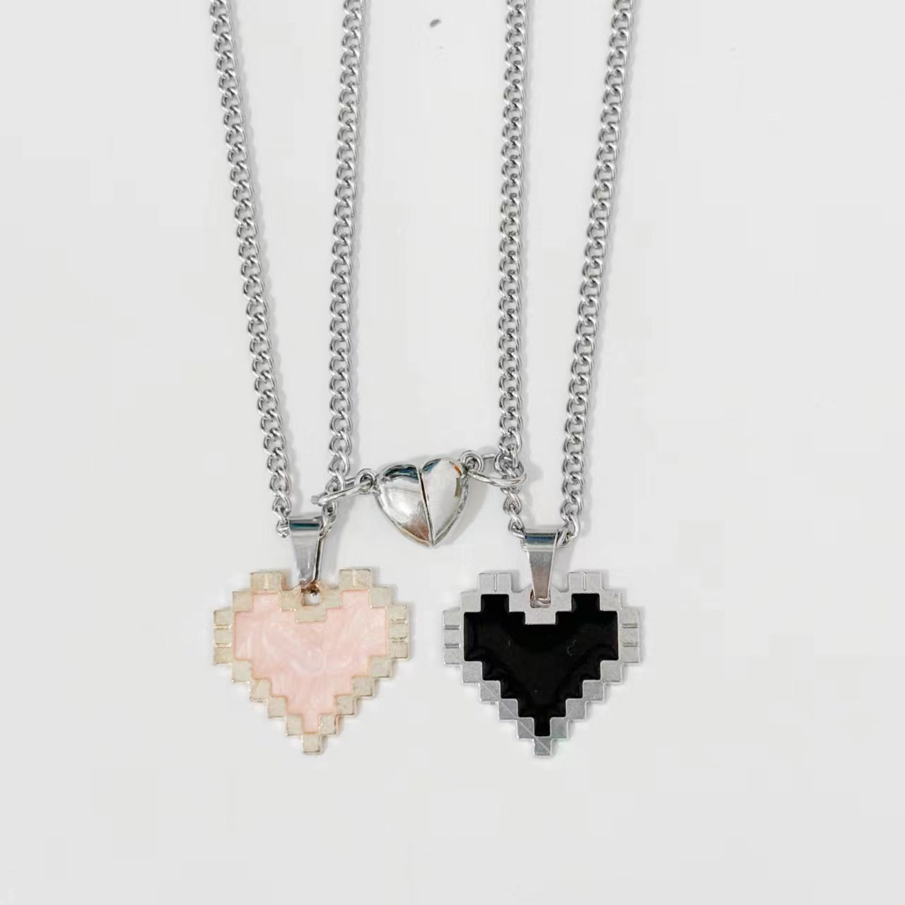 2pcs Magnetic Heart-shaped Mosaic Necklace Fashion Jewelry dealsniper-net Pink And Black