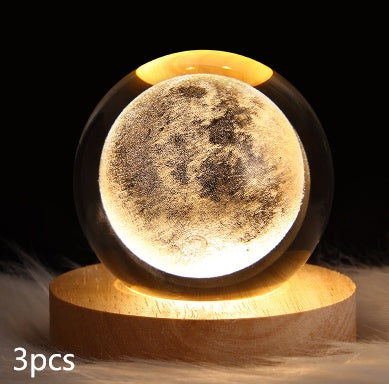 Luminous Starry Sky And Planets Moon Moon Crystal Ball Night Lamp Home Decor Gym From House Solid Wood Lamp Holder Moon 6CM 3PCS