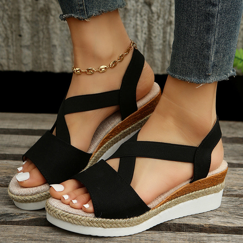 Wedge Sandals For Women Cross-strap Platform Gladiator Hemp Heel Shoes Summer Women DealSniper.net