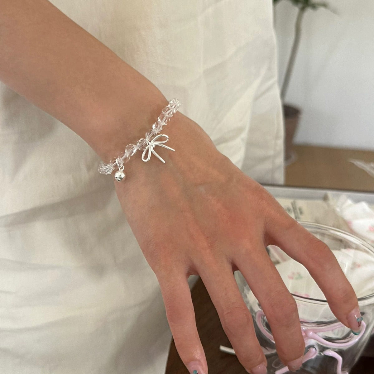Y2K Transparent Crystal Bow Pendant Bracelet For Women Jewelry dealsniper-net
