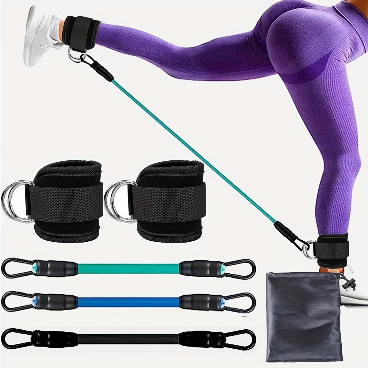 Ankle Strap Resistance Bands Hip Leg Strength Pull Rope Fitness Sports DealSniper.net Green Blue Black Silver Buckle