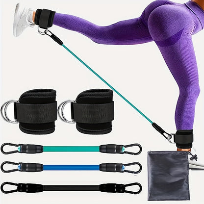 Ankle Strap Resistance Bands Hip Leg Strength Pull Rope Fitness Sports DealSniper.net Green Blue Black Silver Buckle