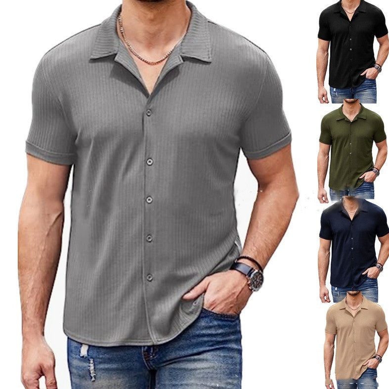 Casual Collar Short Sleeve Polo Shirt With Button Men's Cotton Blend Shirt Men DealSniper.net