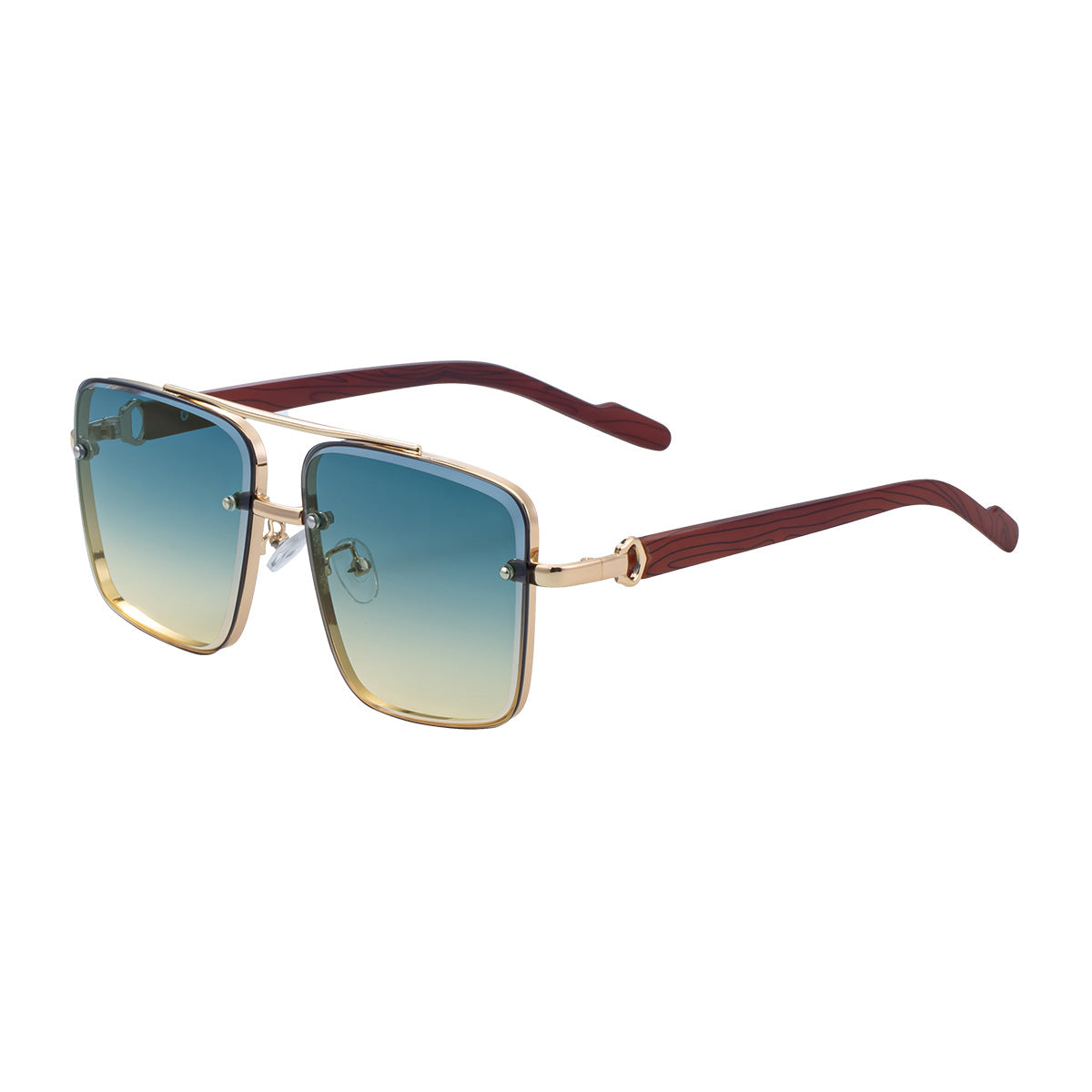 Square Frame Cut Edge Sunglasses Men's Imitation Wood Grain Men Gym From House C6 blue and lower orange