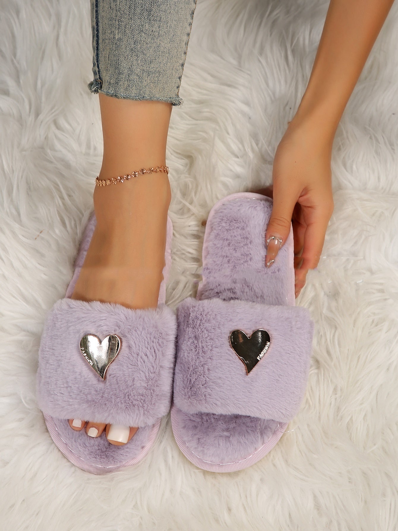 Fluffy Slipper Fall Winter Warm Home Fur Furry Slippers Women dealsniper-net Light Purple 36to37