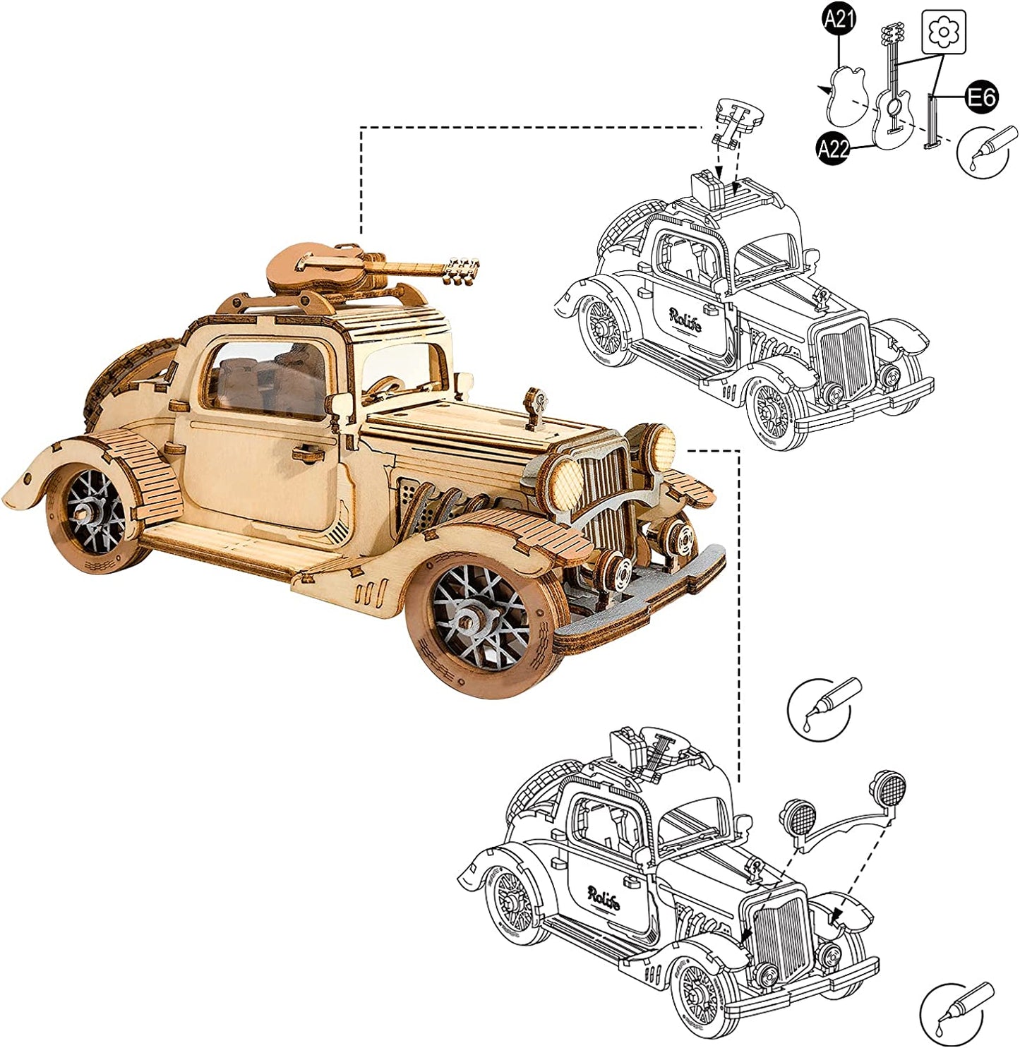 Vintage Car Model 3D Wooden Puzzle Toys For Chilidren Kids dealsniper-net