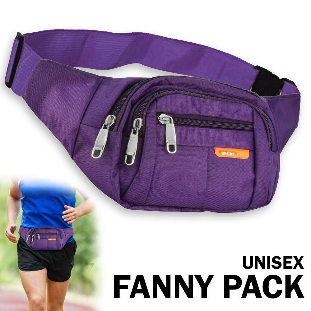 Men Women Fanny Pack Belt Waist Bag Cross Body Sling Shoulder Travel Sport Pouch Men dealsniper-net Purple Oxford