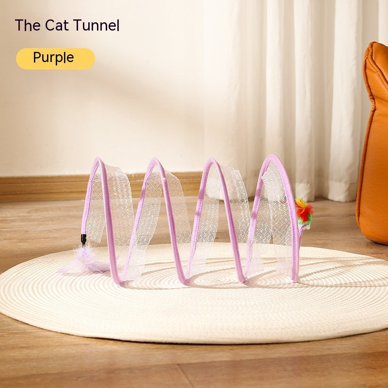 Folded Cat Tunnel S Type Cats Tunnel Spring Toy Mouse Tunnel Pets DealSniper.net Purple