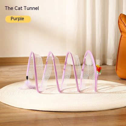 Folded Cat Tunnel S Type Cats Tunnel Spring Toy Mouse Tunnel Pets DealSniper.net Purple