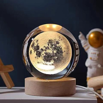 Crystal Ball 3D Inner Carved Solar System Glowing Night Lights Home Decor dealsniper-net Moon 6CM Ball And Base