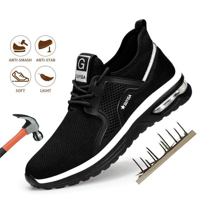 Black Sneakers Men Work Safety Shoes Lightweight Breathable For Gym Travel Work Casual Tennis Running Shoes Men dealsniper-net Air cushion shock absorber Size35