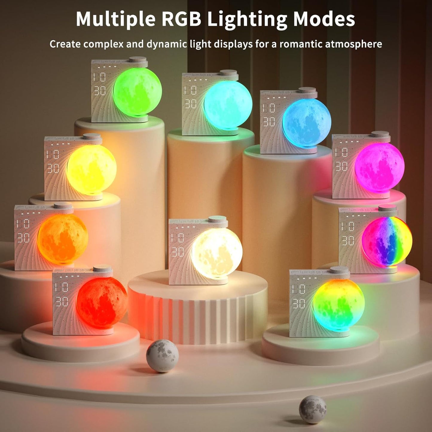 Colorful Atmosphere Moon Light Clock Wake Up Light Breathing Light Home Decor Gym From House