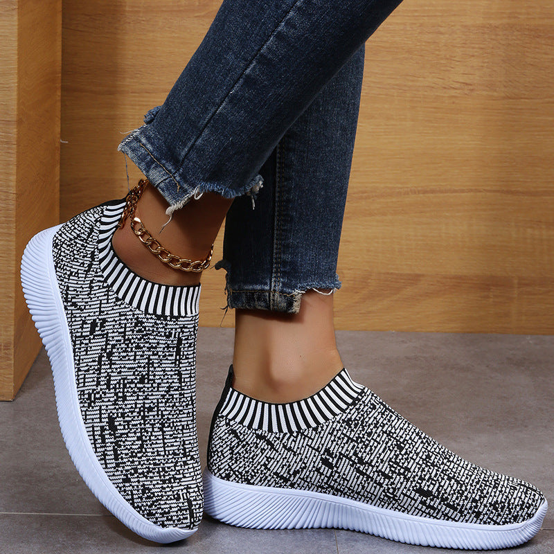 Stripe Knit Sock Shoes Flats Sneakers Running Walking Loafers Women dealsniper-net