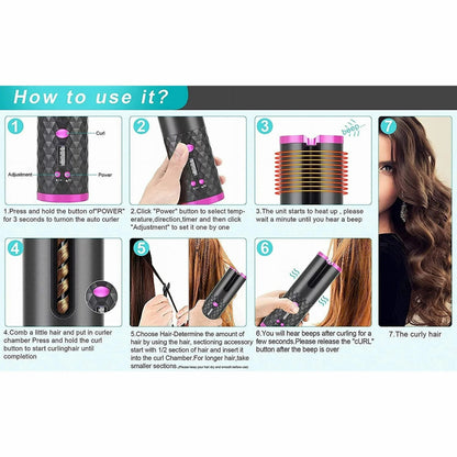 Portable Automatic Hair Curler, Ceramic Rotating Wireless