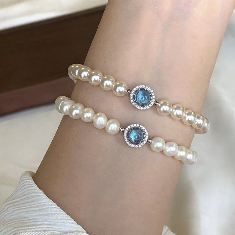 Mercury Silver Natural Freshwater Pearl Aquamarine Bracelet Female Jewelry dealsniper-net