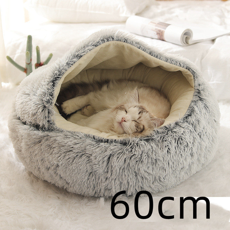 Pet Bed Round Plush Warm Bed House Soft Long Plush Bed 2 In 1 Bed Pets dealsniper-net Grey