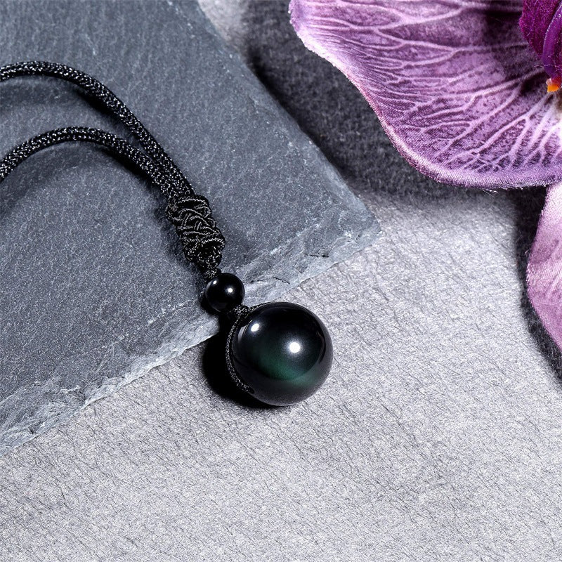 Fashion 16mm Natural Obsidian Pendant Amethyst Necklace For Men And Women Jewelry dealsniper-net