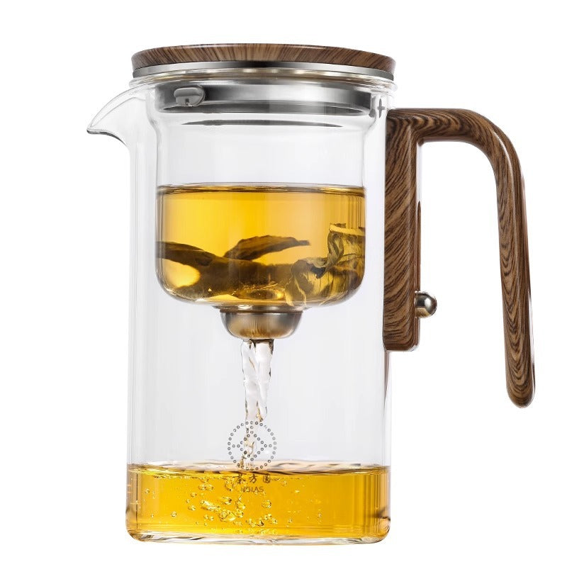 One Click Magnetic Teapot Separation Filtration Glass Tea Pot Wood Handle Tea Water Separation Inner Container Teapot Kitchen dealsniper-net