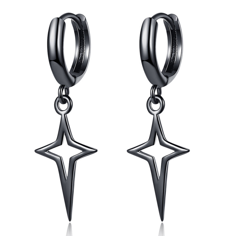 Hip Hip Men Earrings Jewelry Punk Silver Black Hollow Star Jewelry dealsniper-net Black