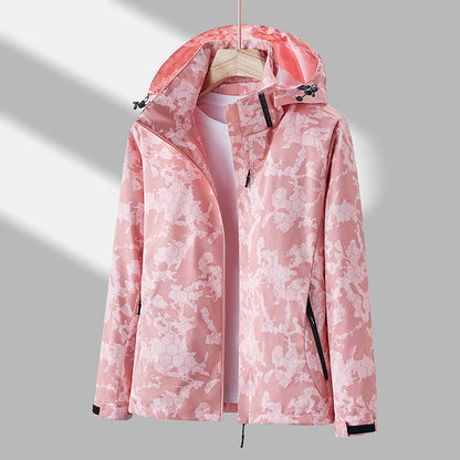 Printed Hooded Windbreaker Unisex Fashion Solid Color Zip-up Jacket Men DealSniper.net Female Pink 4XL