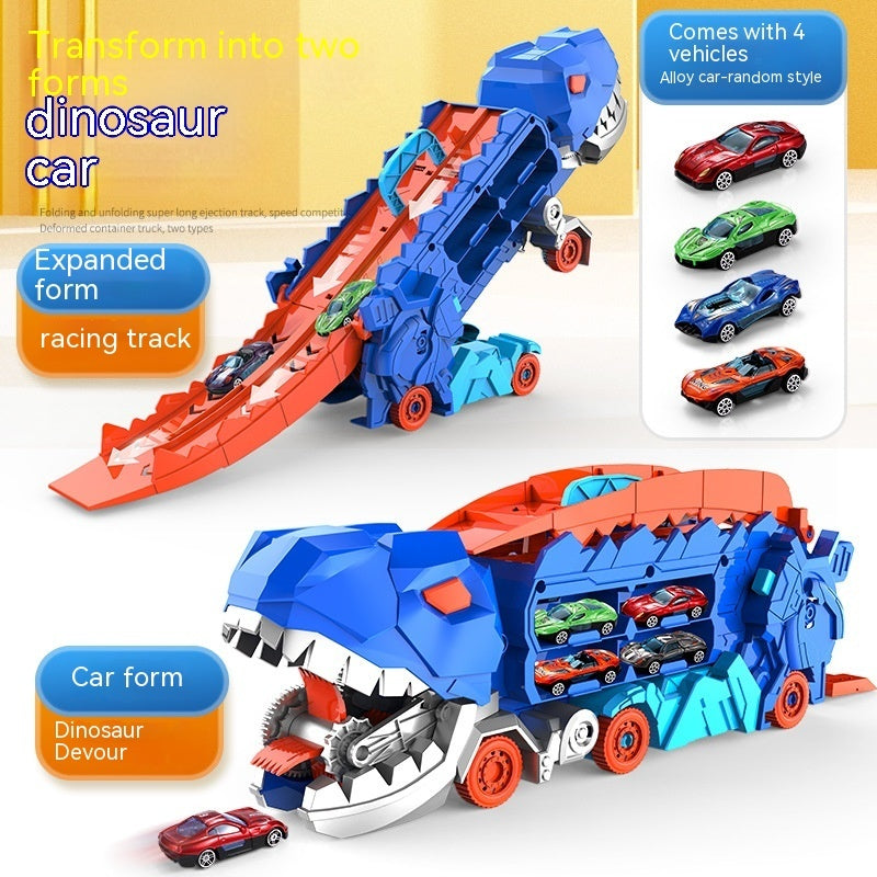 Tyrannosaurus Dinosaur Deformation Track Gliding Car Kids dealsniper-net Dinosaur Car 4 Small Cars