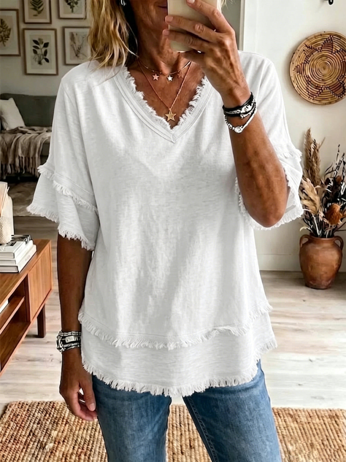 Casual Women's Shirt V-Neck Short Sleeve Loose Fit Women Gym From House