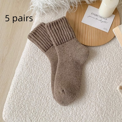 Ins Knitted Socks Winter Warm Thickened Solid Loop Socks Men null Khaki 5 pairs Free Size