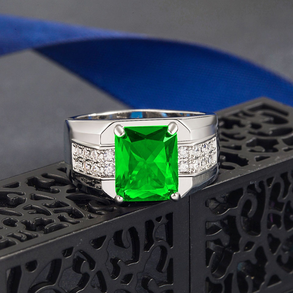 New Blue Sapphire Blue Zircon Ring Fashion Trendy Men's Business Jewelry Gym From House