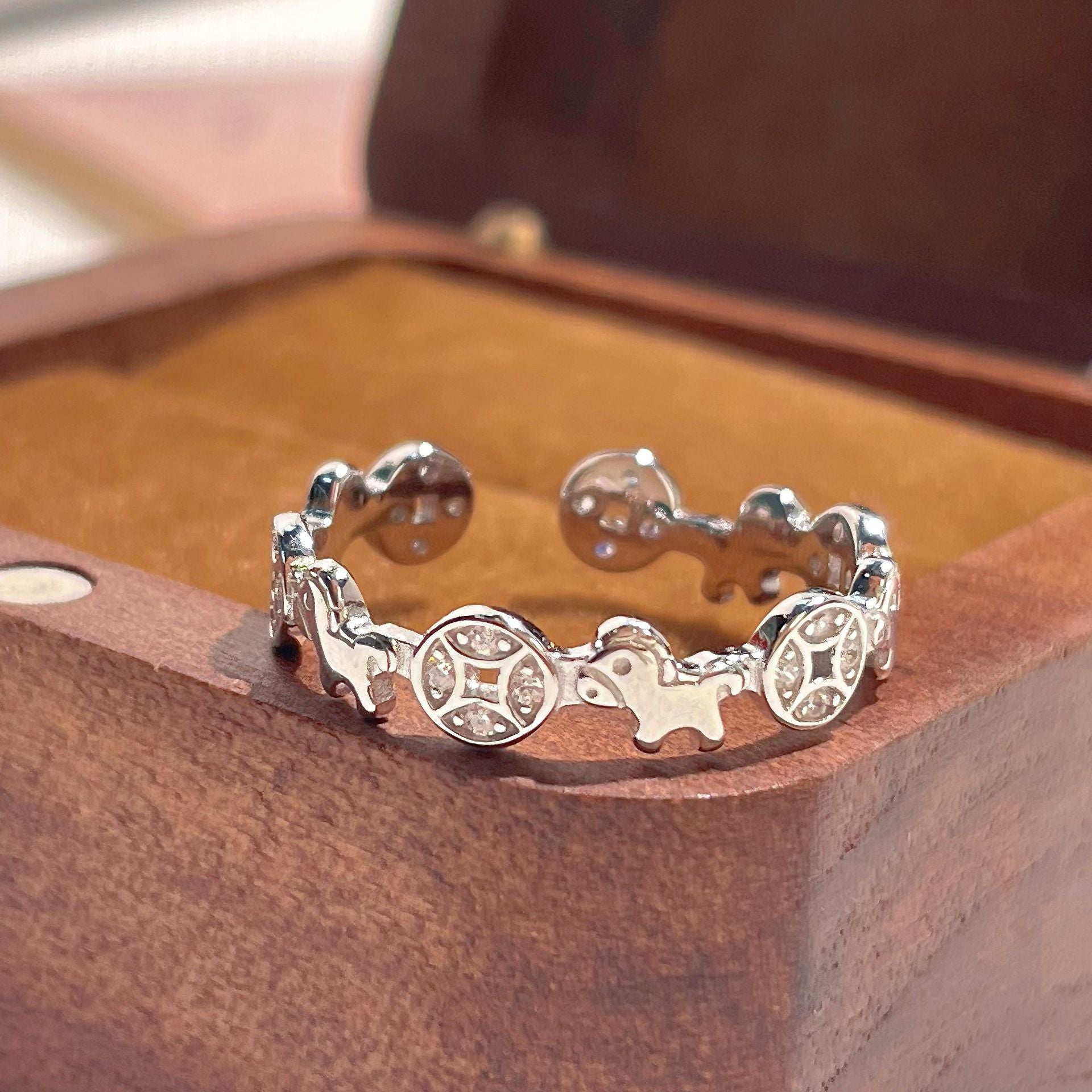 S925 Sterling Silver Year Of Horse Coin Ring Jewelry Gym From House Style 1 1 PC