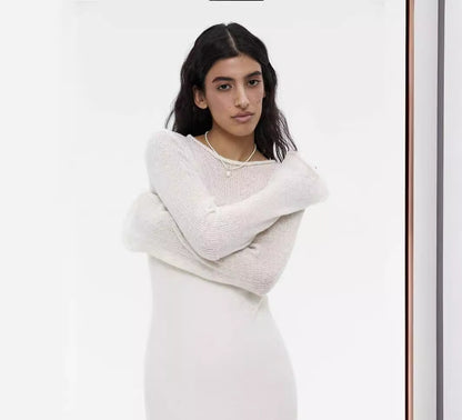 Knitted Hollow-out Dress For Vest Skirt Set Women Women DealSniper.net Milky White Separate Sweater Free Size