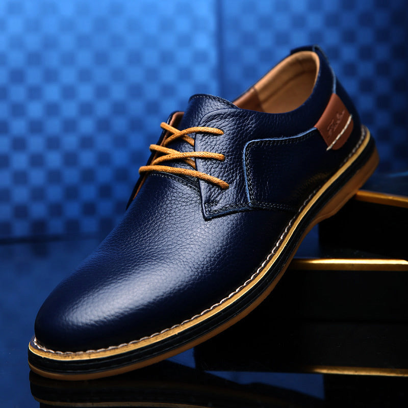 Men's Casual Leather Shoes Top Layer Daily Shoes Trend Men's Shoes British Tie Dress Shoes Men DealSniper.net Blue 38