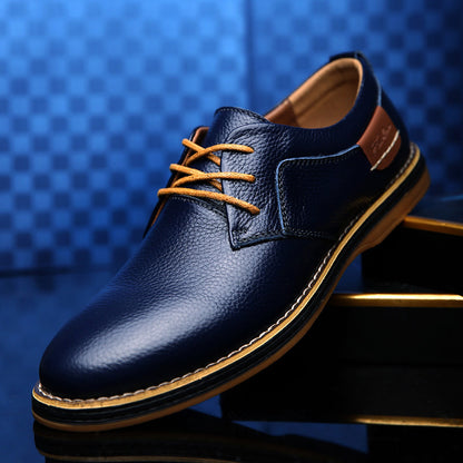 Men's Casual Leather Shoes Top Layer Daily Shoes Trend Men's Shoes British Tie Dress Shoes Men DealSniper.net Blue 38