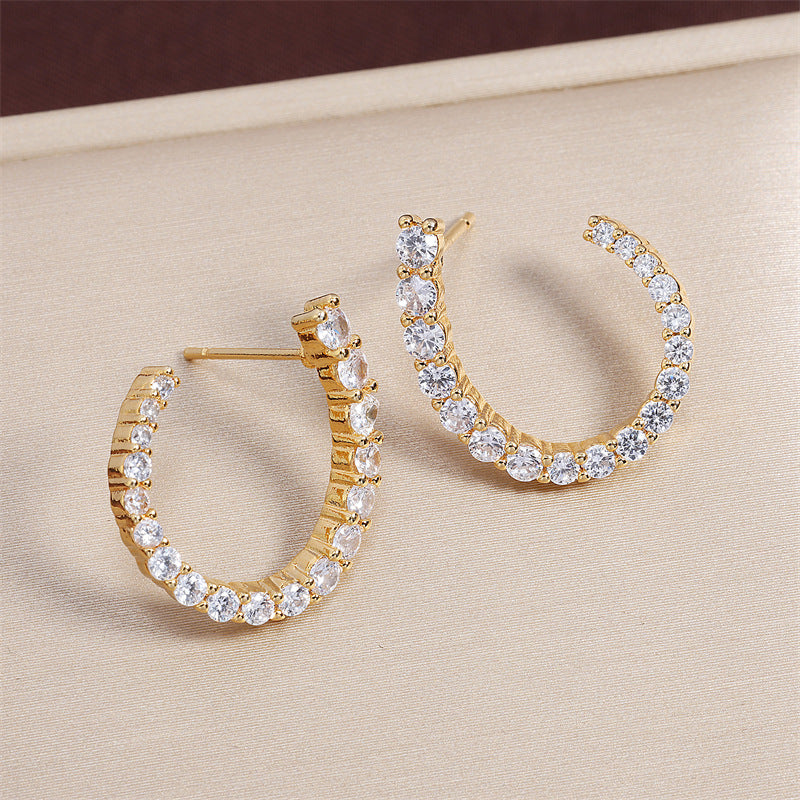 Women's C-shaped Stud Earrings With Rhinestones Earrings Jewelry dealsniper-net