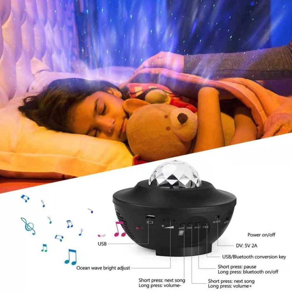 USB LED Star Night Light Music Starry Water Wave LED Projector Light Bluetooth Projector Sound-Activated Projector Light Decor Home dealsniper-net