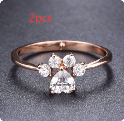 Cute Cat-claw-shaped Rings Fashion Personality Jewelry dealsniper-net White Diamond No 7 2PCS