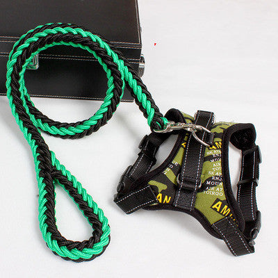 New Nylon Medium Large Dog Harness Collar K9 Padded Extra Reflective Collar Puppy Lead Pets Vest Dog Vest Husky Dogs Supply Pets dealsniper-net Green L