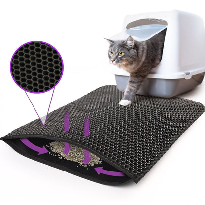 Kitty Cat Litter Mat Trapping Honeycomb Double Layer Design Pets dealsniper-net Black