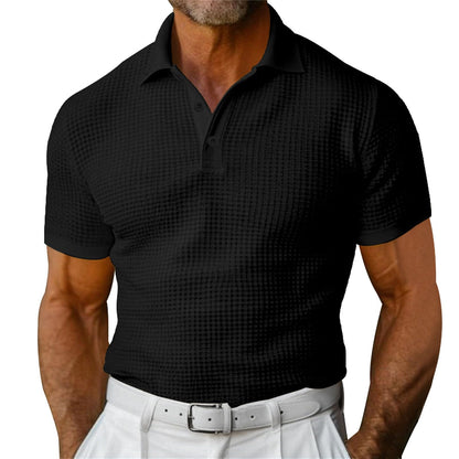 Waffle Short Sleeve Polo Shirt Men's Fashion Men Gym From House Black 2XL