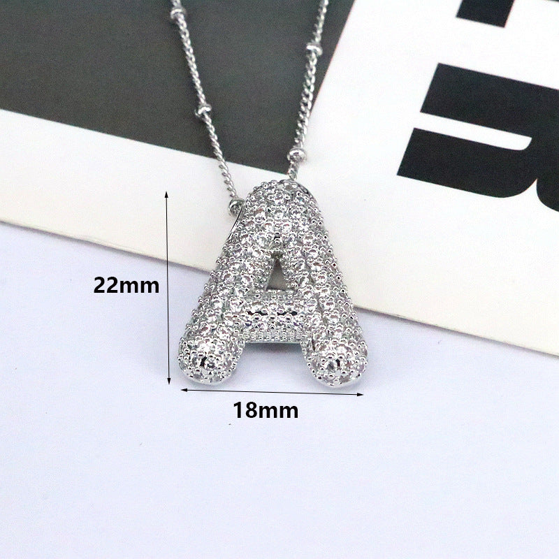 Brass Zircon Bubble Balloon Letter Pendant Necklace For Women Jewelry dealsniper-net FP2309C02A Silvery