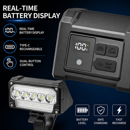 Rechargeable Motion Sensor Battery Display Type C LED Bicycle Light Vehicle DealSniper.net