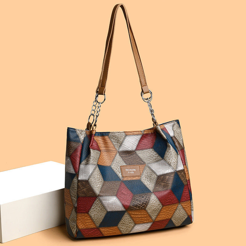 Retro Geometric Pattern Color-matching Shoulder Bag Fashion Women dealsniper-net