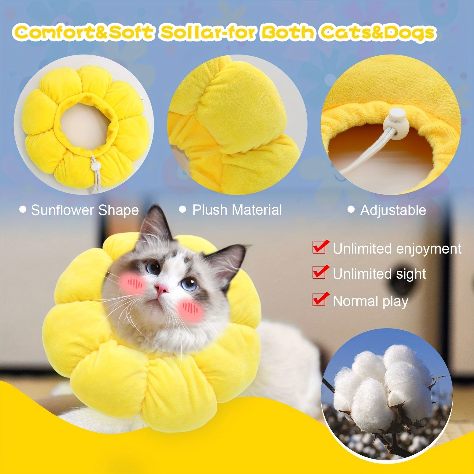 Cat Small Dog Recovery Collar, Cute Sunflower Neck Cone Pets Gym From House