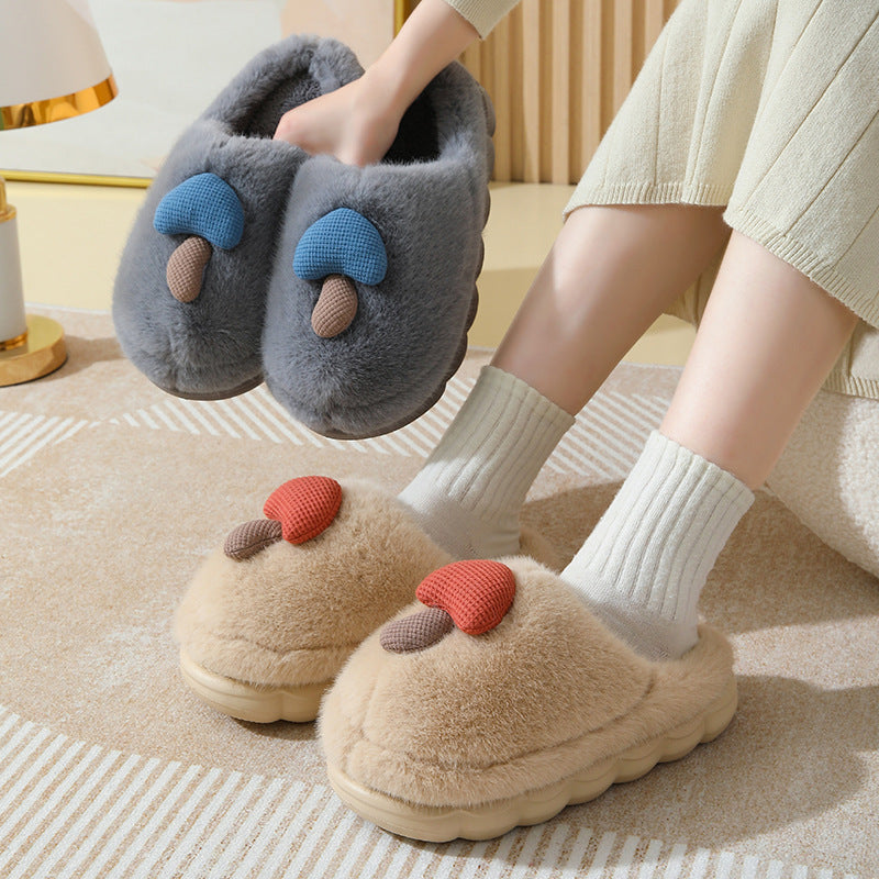 Cute Mushroom Cotton Slippers For Women Thick-soled Autumn And Winter Plush Slipper Indoor Non-slip Eva Household Furry Shoes Women DealSniper.net