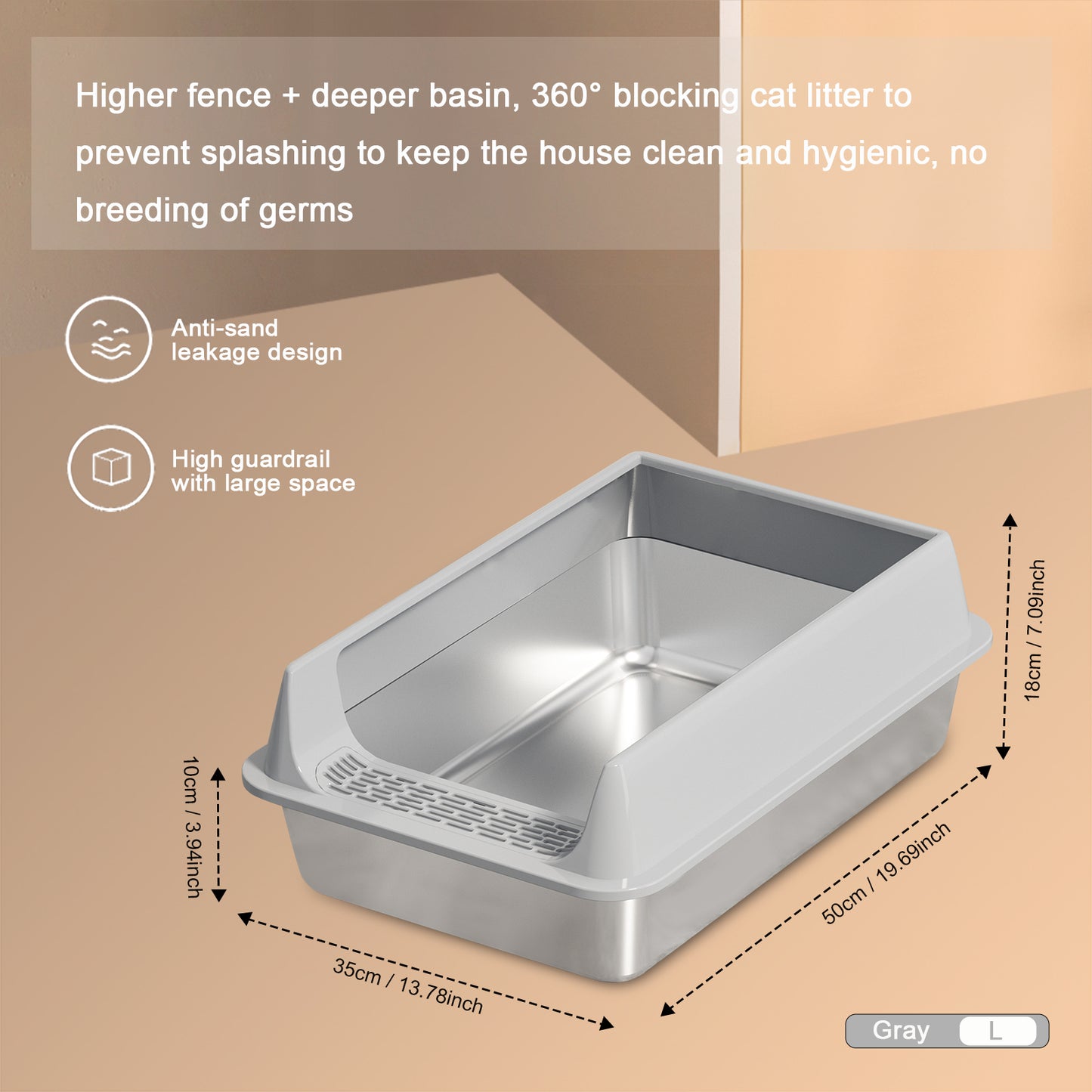 Oversized Stainless Steel Litter Box Semi-enclosed Pets dealsniper-net M10 Grey