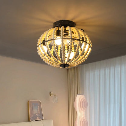 Beaded Fan Lamp Wooden Beaded Chandelier